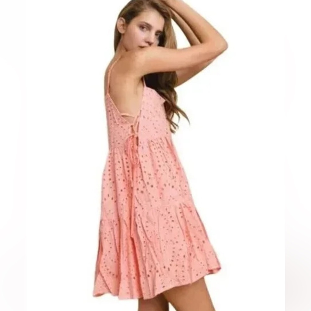 Wisteria Lane Ava Eyelet Mini Dress Coral Pink Small - Picture 14 of 16